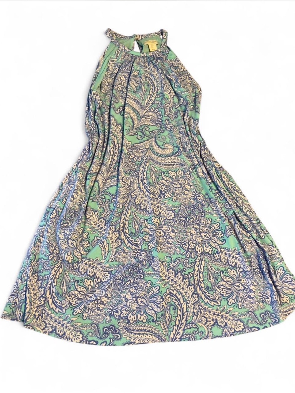 Cynthia Rowley Green and Blue Paisley Halter Midi Dress